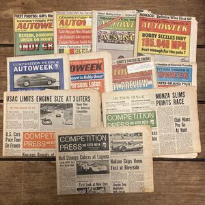 Lot of 11 Car Race Competition Press & Autoweek Newspapers 1964-1972